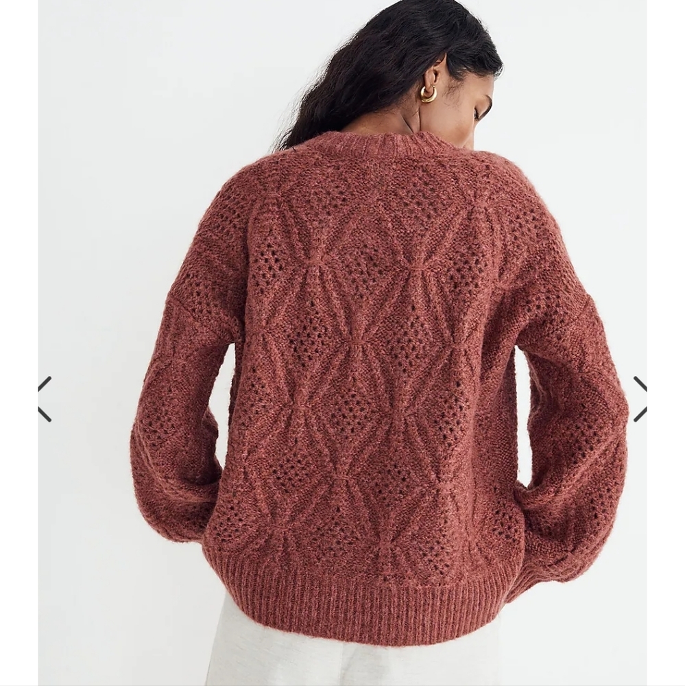 Madewell Cayden Pointelle Balloon-Sleeve Pullover Sweater in Heather Tulip